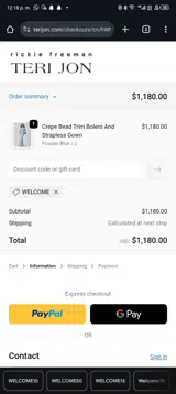 WELCOME coupon verification screenshot