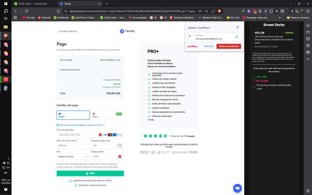 Termly checkout page showing Termly promo code box | Screenshot taken by SimplyCodes community member on Aug 12, 2025