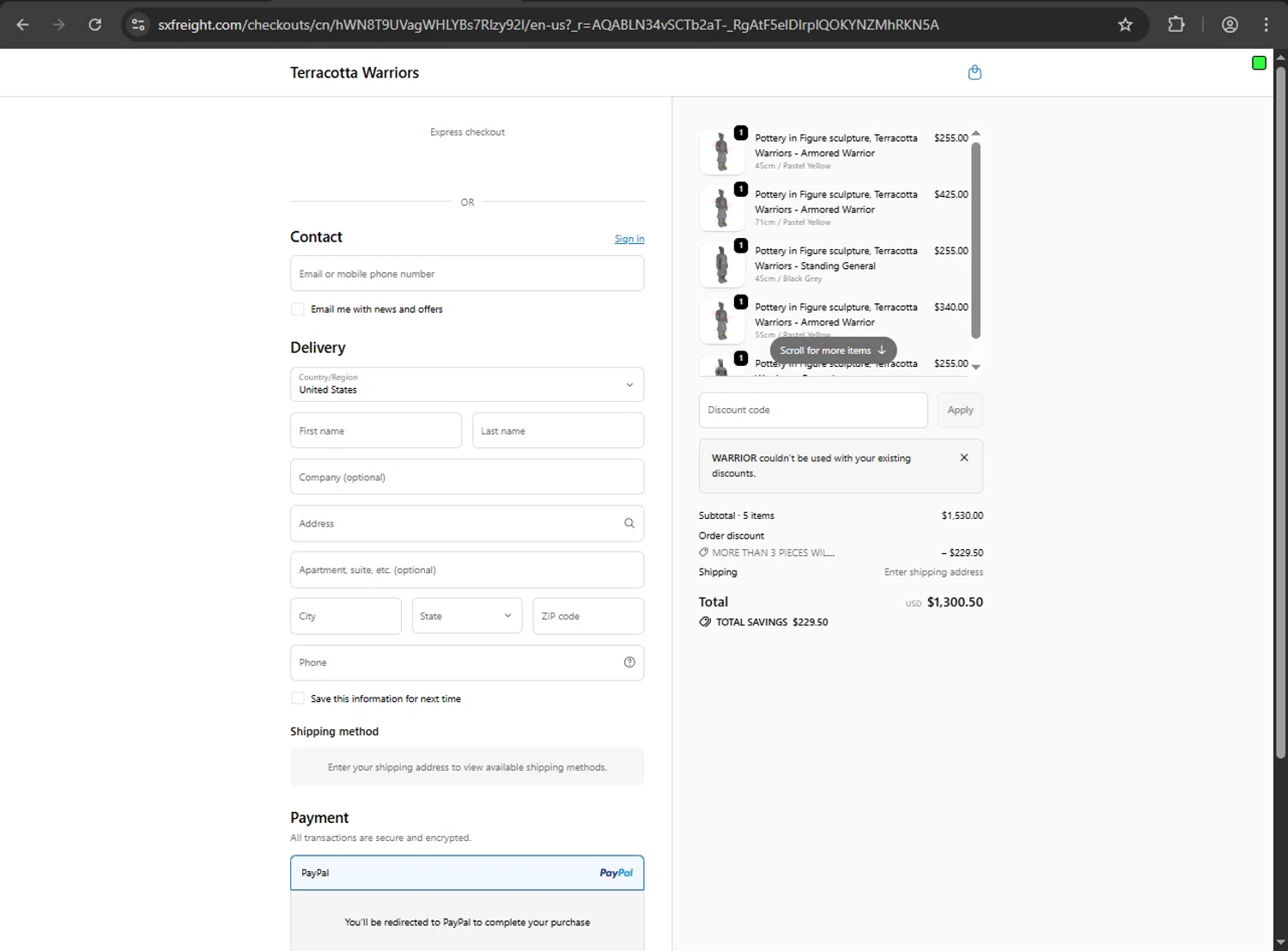 Terracotta Warriors checkout page showing Terracotta Warriors promo code box | Screenshot taken by SimplyCodes community member on Feb 6, 2026