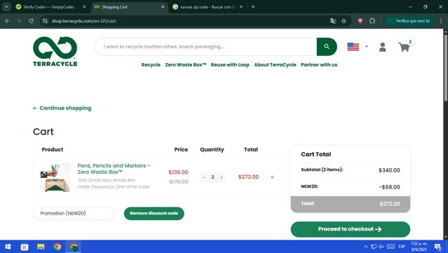 TerraCycle checkout page showing TerraCycle discount code box | Screenshot taken by SimplyCodes community member on Sep 8, 2025