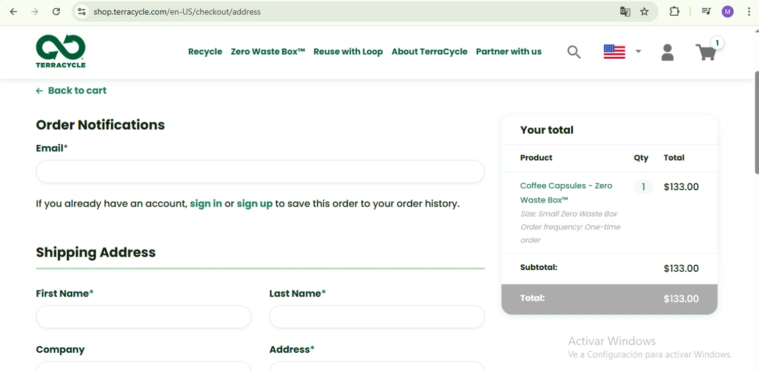 TerraCycle discount code screenshot showing code STOCKUP25 applied at TerraCycle checkout page. Uploaded by SimplyCodes community member Albert on Jul 29, 2025