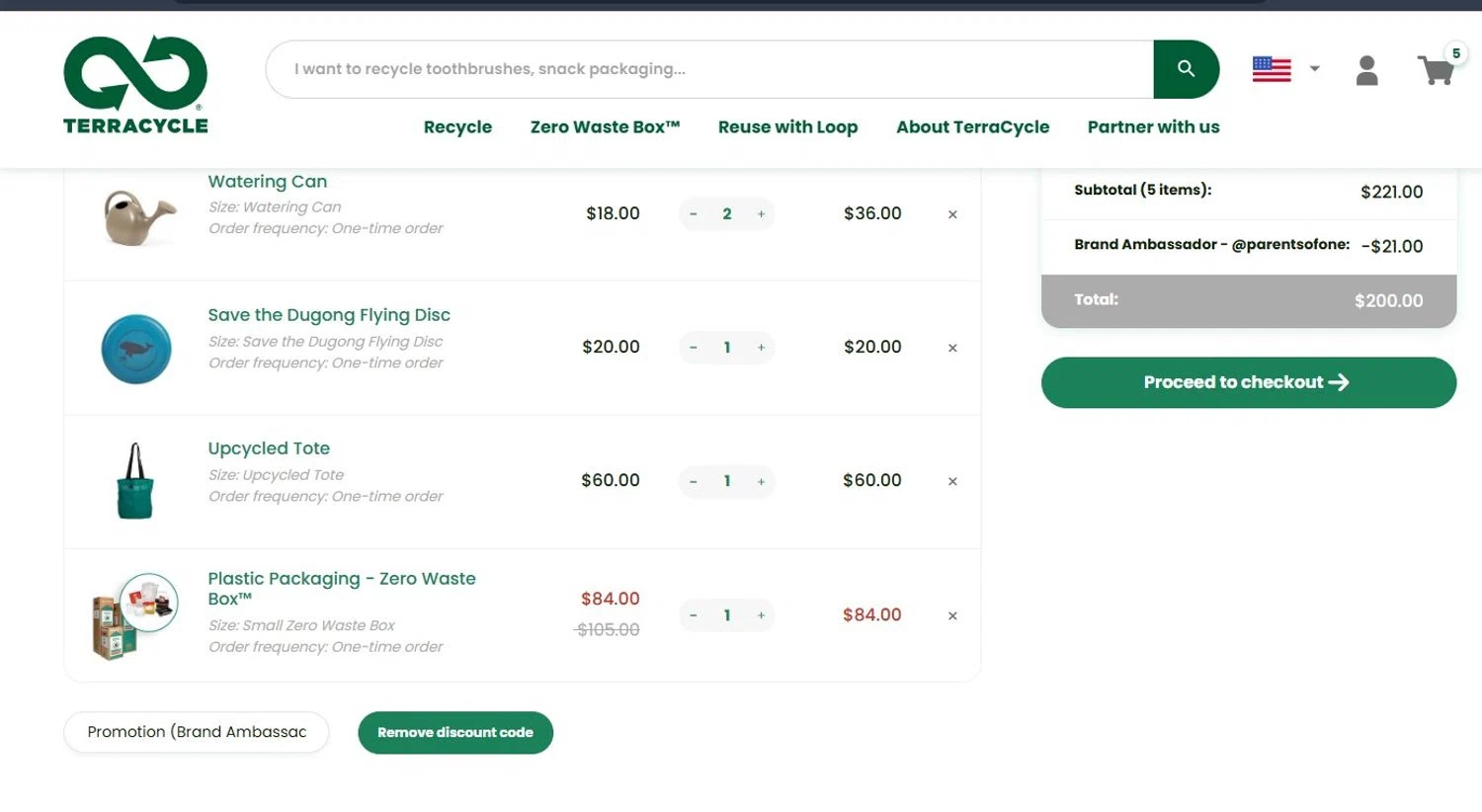 TerraCycle discount code screenshot showing code ERING20 applied at TerraCycle checkout page. Uploaded by SimplyCodes community member angelfigueroa2008 on Aug 30, 2025