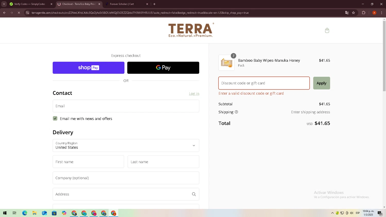 TERRA Gentle promo code screenshot showing code Social20 applied at TERRA Gentle checkout page. Uploaded by SimplyCodes community member zxxx27 on Mar 2, 2025
