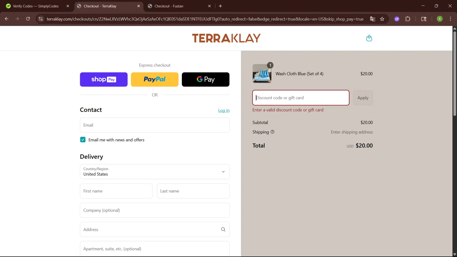 TerraKlay promo code screenshot showing code SUMMER25 applied at TerraKlay checkout page. Uploaded by SimplyCodes community member SaleTiger1087 on Jul 13, 2025