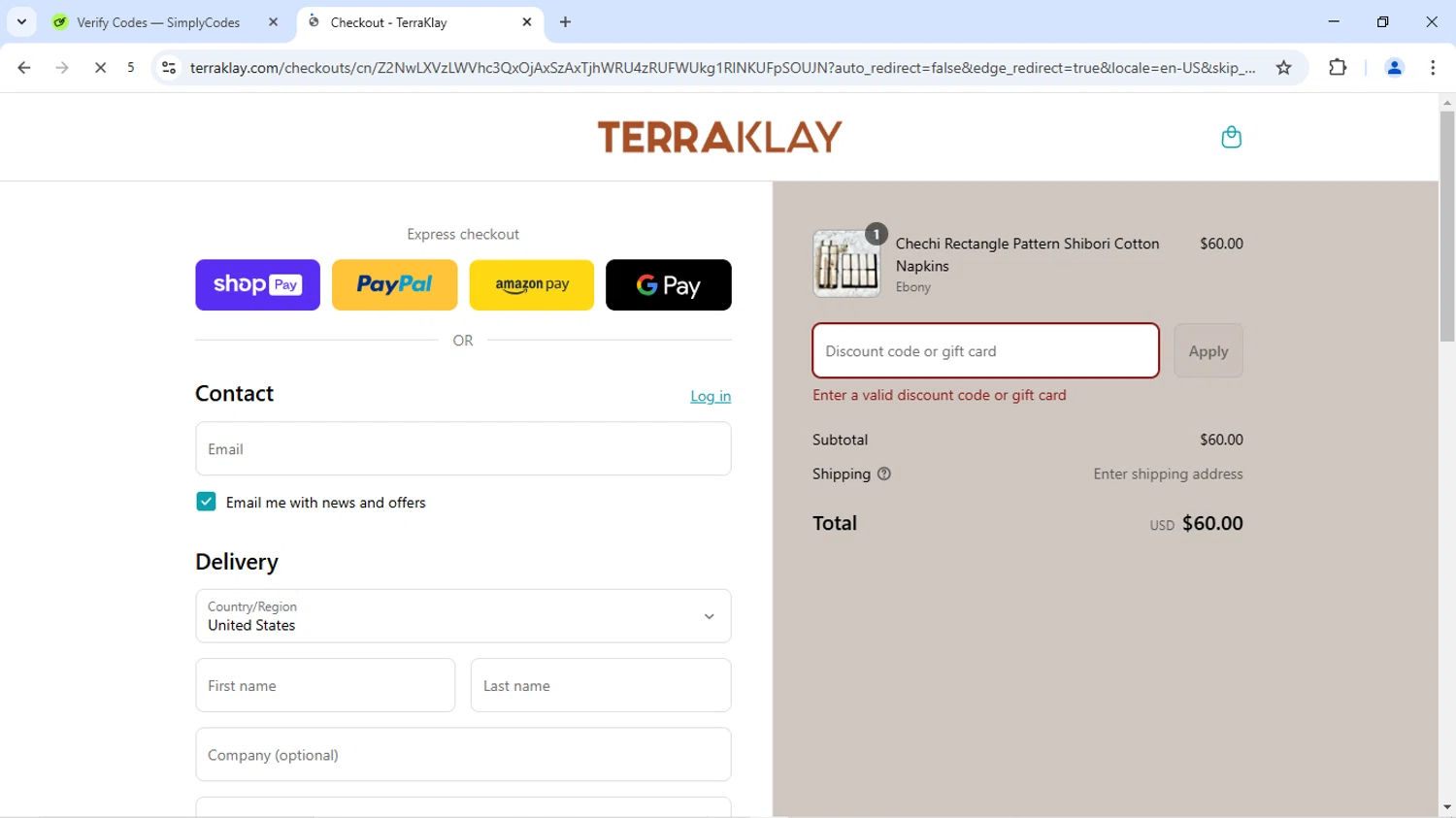 TerraKlay promo code screenshot showing code SUMMER25 applied at TerraKlay checkout page. Uploaded by SimplyCodes community member TheGnomo on Jul 13, 2025