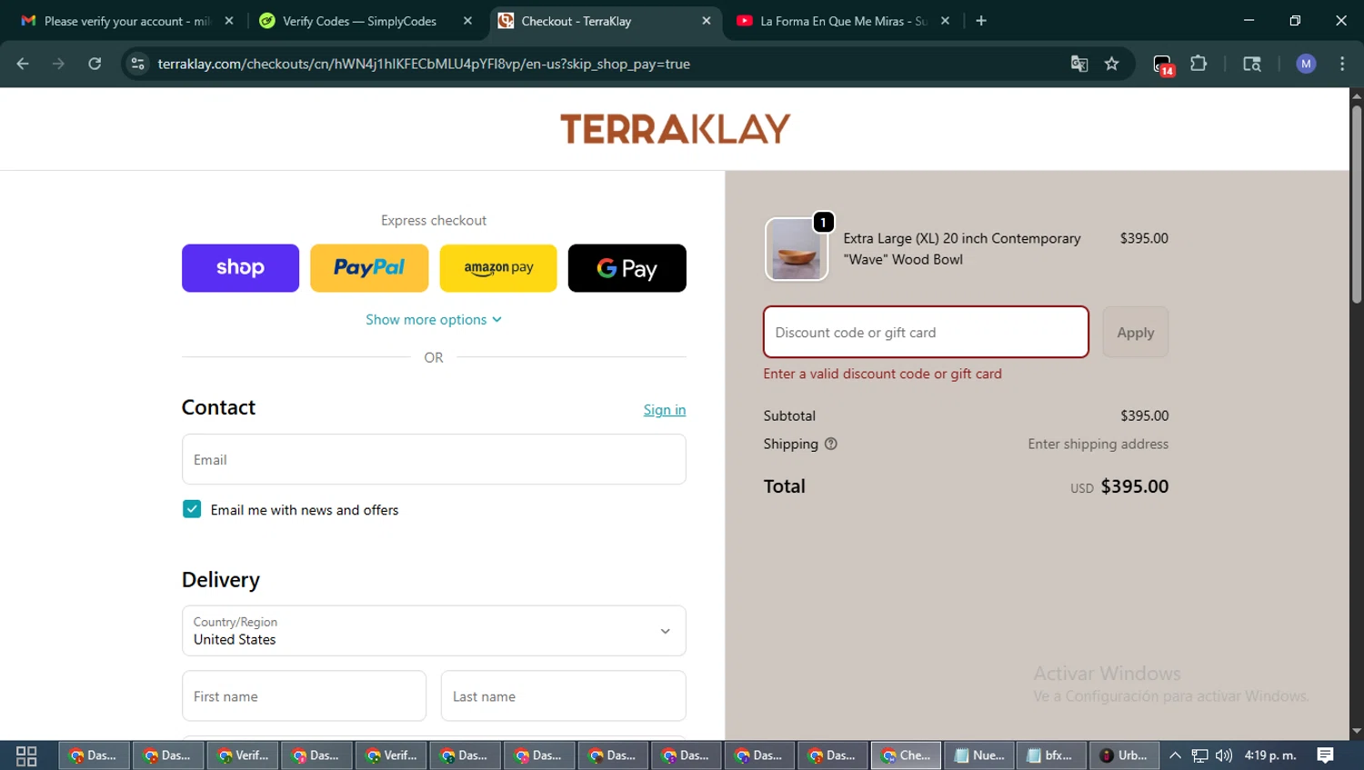 TerraKlay promo code screenshot showing code TK10 applied at TerraKlay checkout page. Uploaded by SimplyCodes community member PrimeFox5260 on Oct 30, 2025