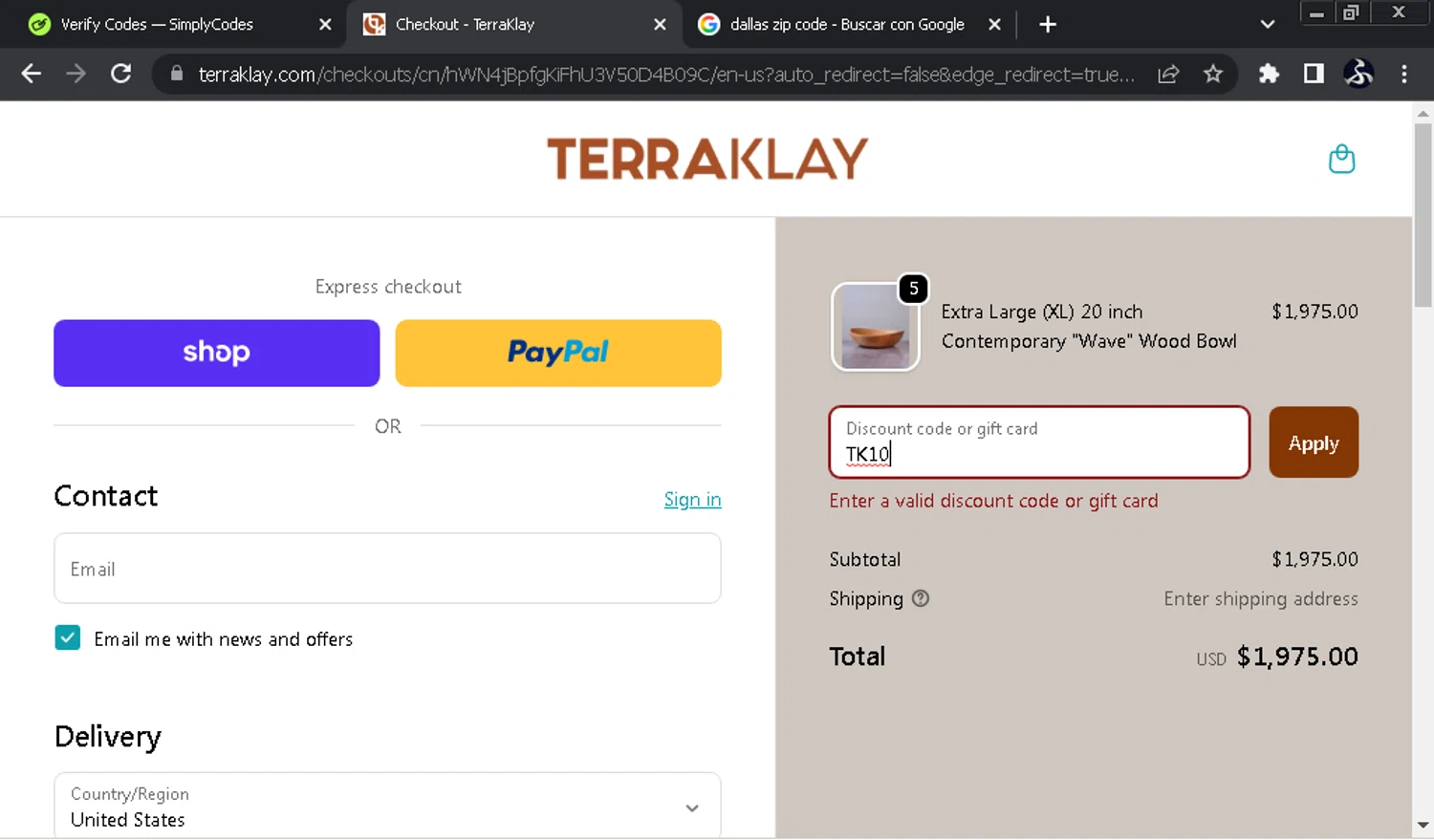 TerraKlay promo code screenshot showing code TK10 applied at TerraKlay checkout page. Uploaded by SimplyCodes community member SwiftOwl697 on Oct 30, 2025