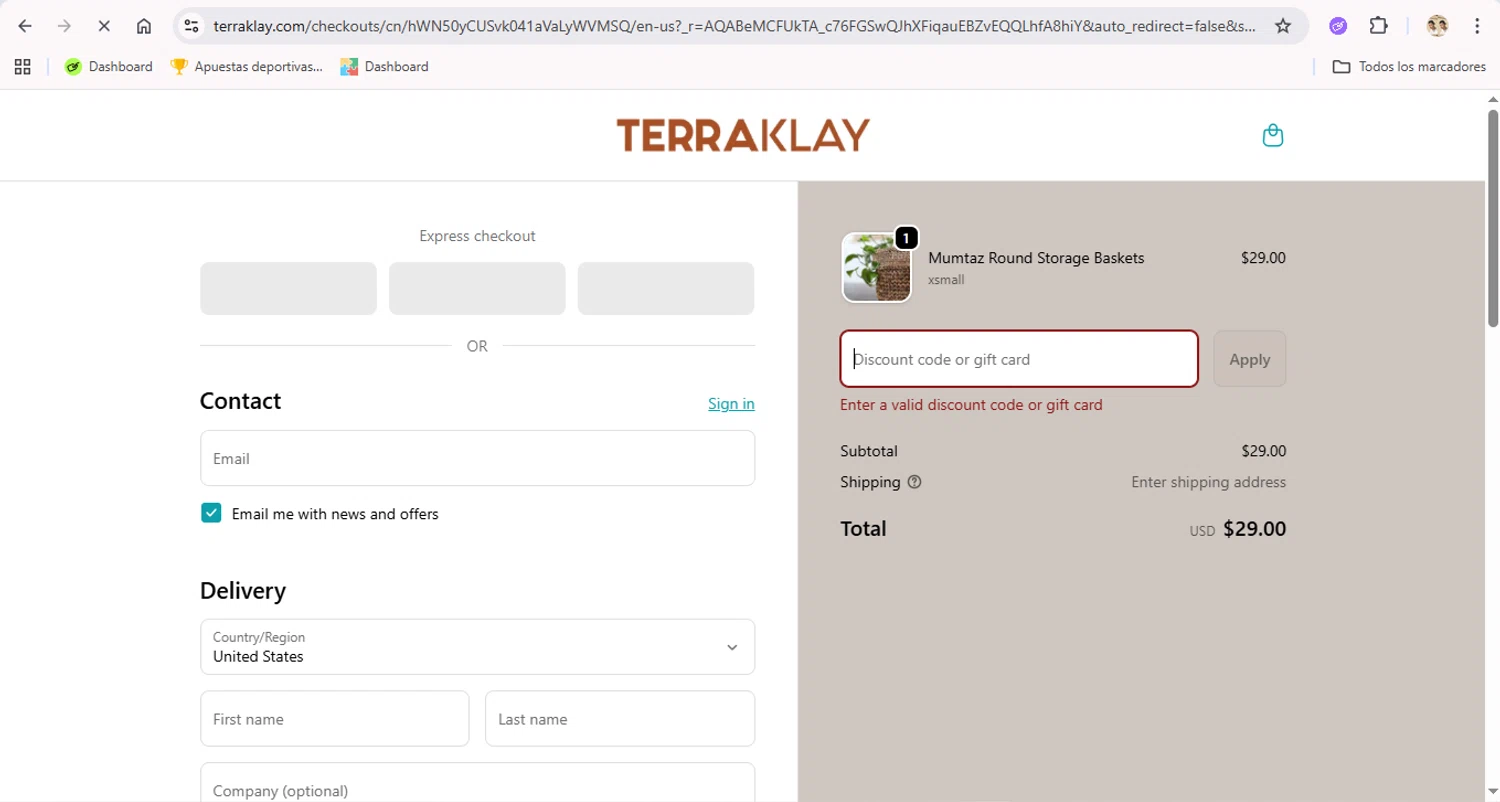 TerraKlay promo code screenshot showing code BOO10 applied at TerraKlay checkout page. Uploaded by SimplyCodes community member LegendaryTitan9160 on Nov 7, 2025