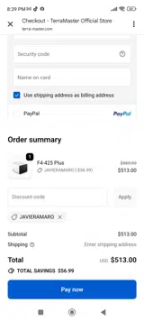 Javieramaro coupon verification screenshot