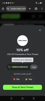 TERRATHREAD10 coupon verification screenshot
