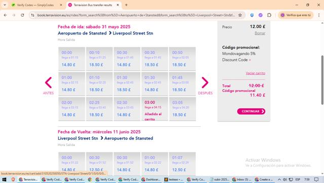Terravision checkout page showing Terravision promo code box | Screenshot taken by SimplyCodes community member on May 29, 2025