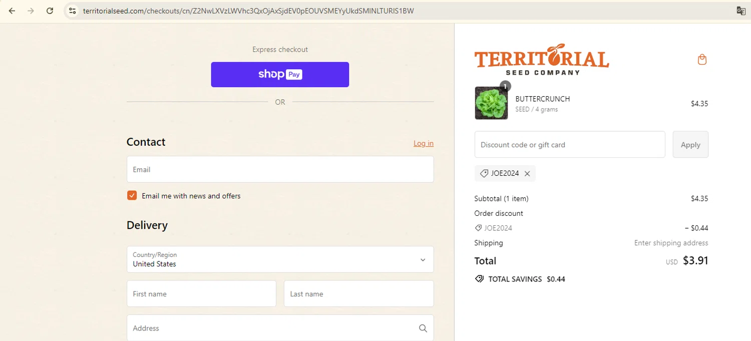 how to use Territorial Seed Company coupons