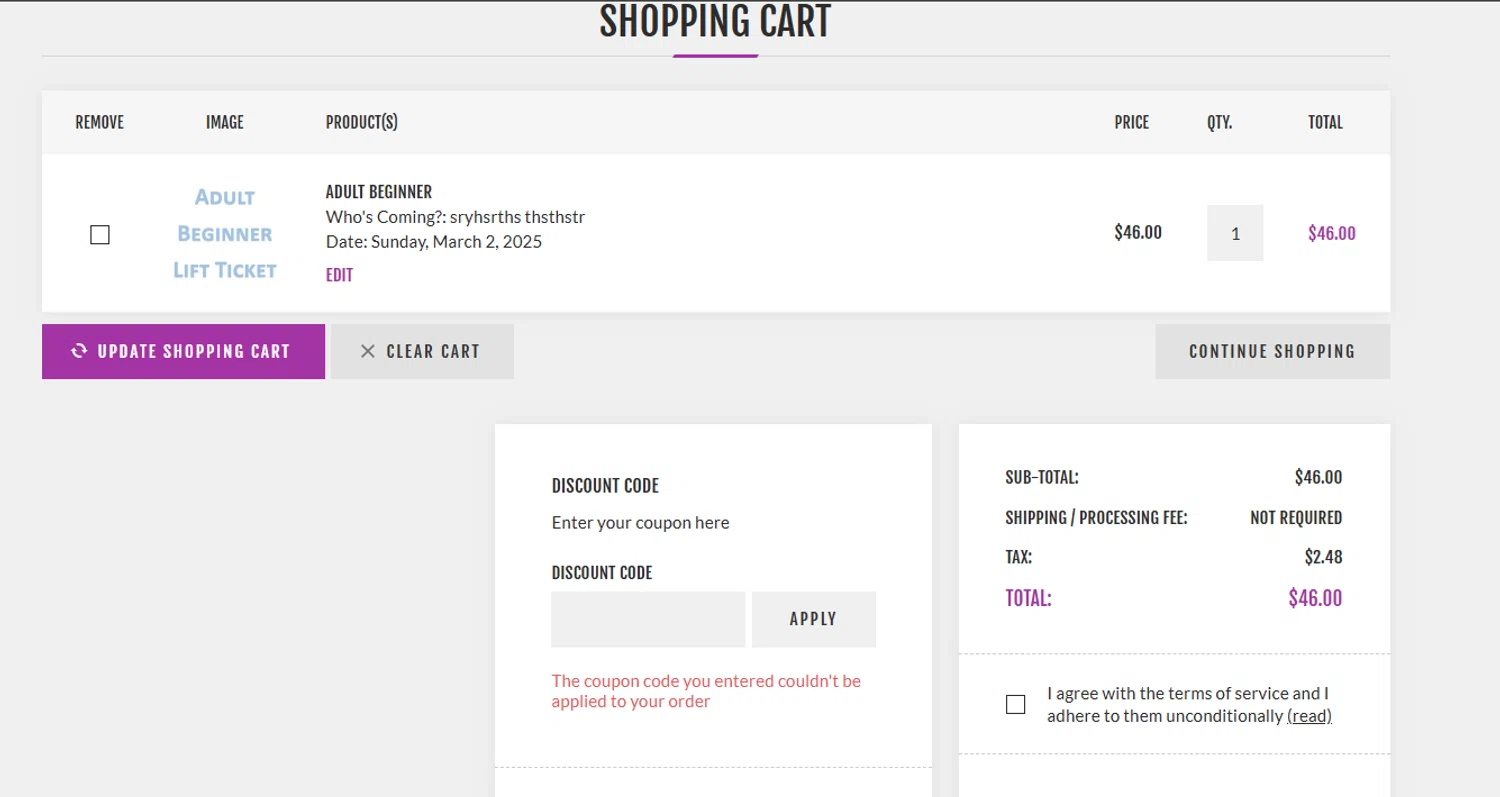 Terry Peak checkout page showing Terry Peak discount code box | Screenshot taken by SimplyCodes community member on Feb 28, 2025