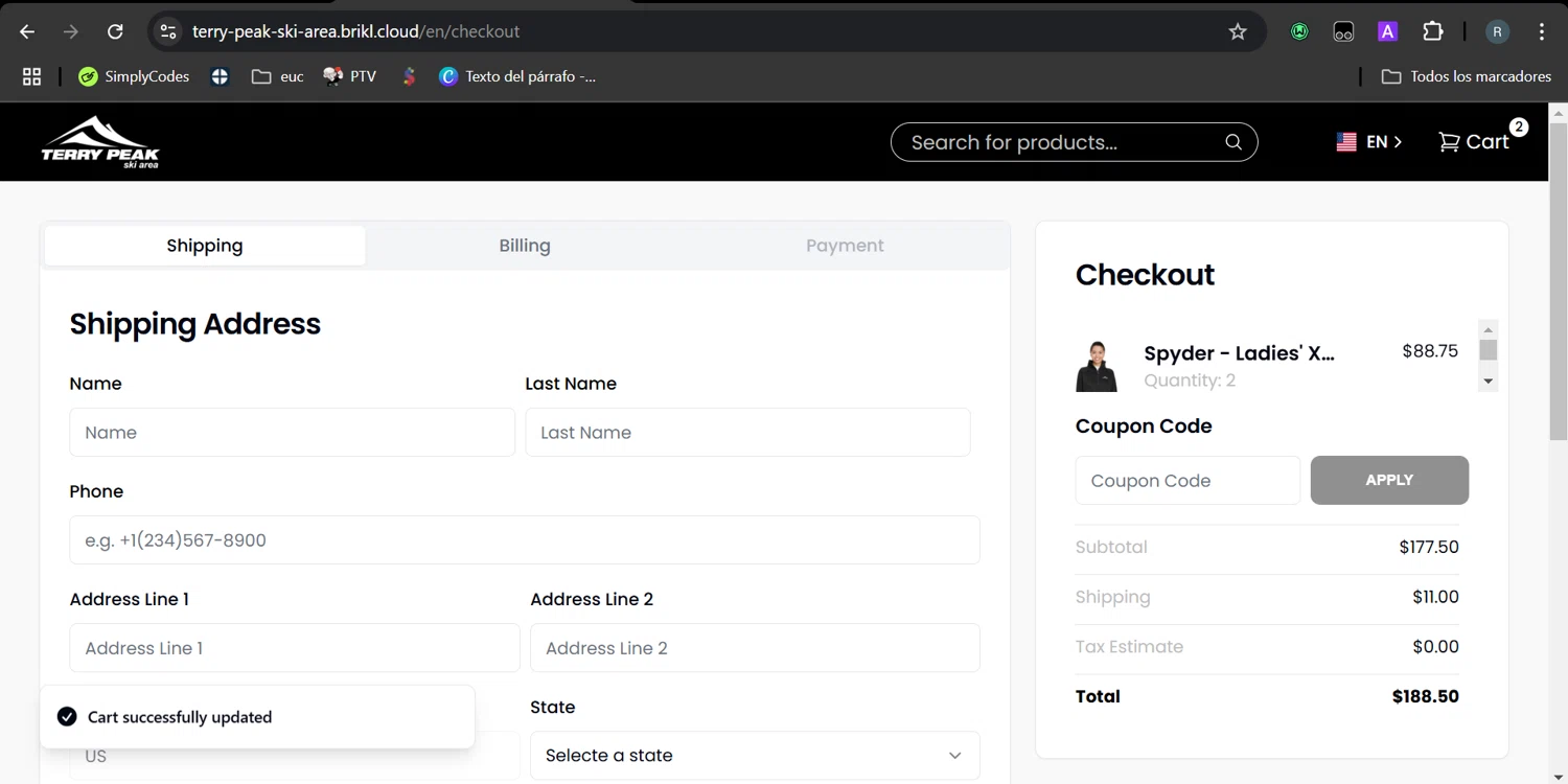 Terry Peak checkout page showing Terry Peak discount code box | Screenshot taken by SimplyCodes community member on Feb 2, 2025