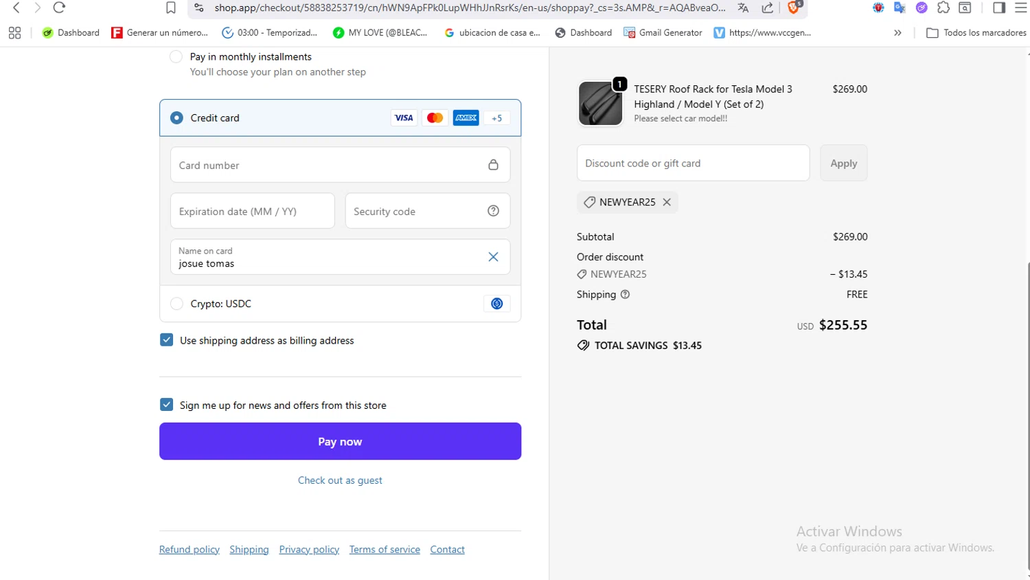 Tesery discount code screenshot showing code newyear25 applied at Tesery checkout page. Uploaded by SimplyCodes community member VoucherFalcon3942 on Feb 25, 2026