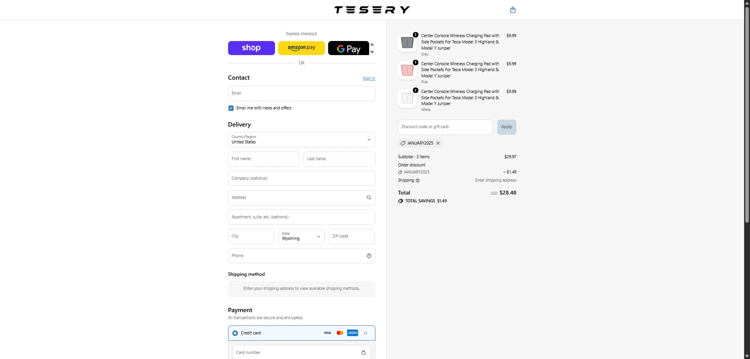 Tesery checkout page showing Tesery discount code box | Screenshot taken by SimplyCodes community member on Feb 25, 2026