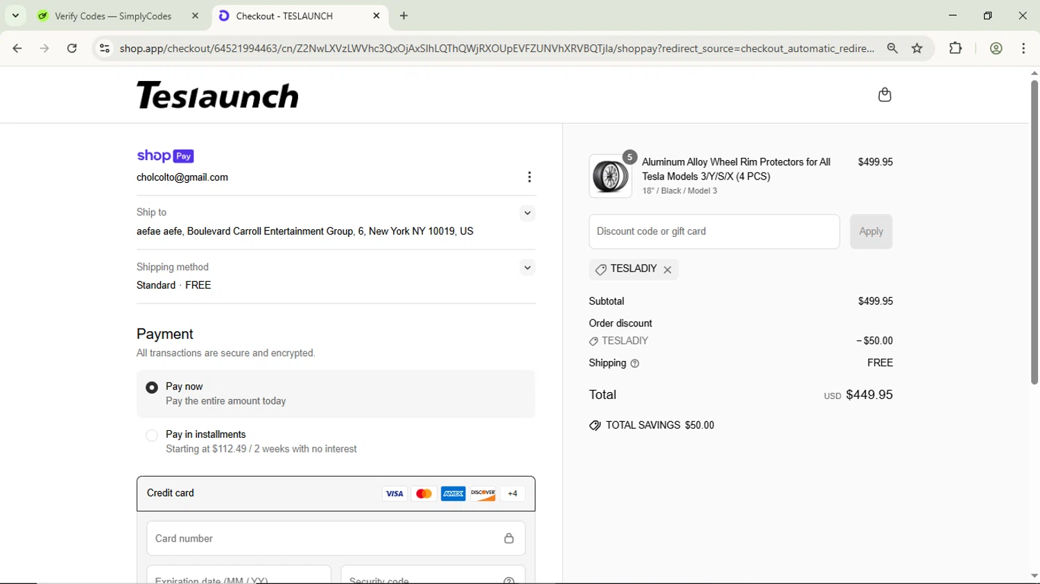 TESLAUNCH discount code screenshot showing code TESLADIY applied at TESLAUNCH checkout page. Uploaded by SimplyCodes community member ScanPhoenix3549 on Jun 13, 2025