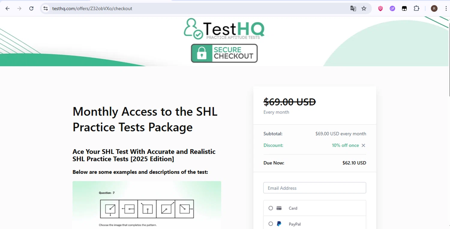 TestHQ coupon code screenshot showing code KNOJI10 applied at TestHQ checkout page. Uploaded by SimplyCodes community member zurdita on Jun 20, 2025