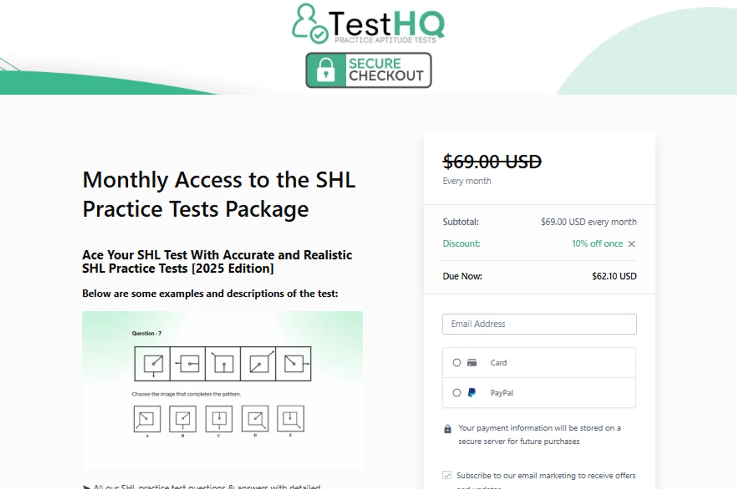 TestHQ coupon code screenshot showing code SIMPLY10 applied at TestHQ checkout page. Uploaded by SimplyCodes community member gabrielponce on May 23, 2025
