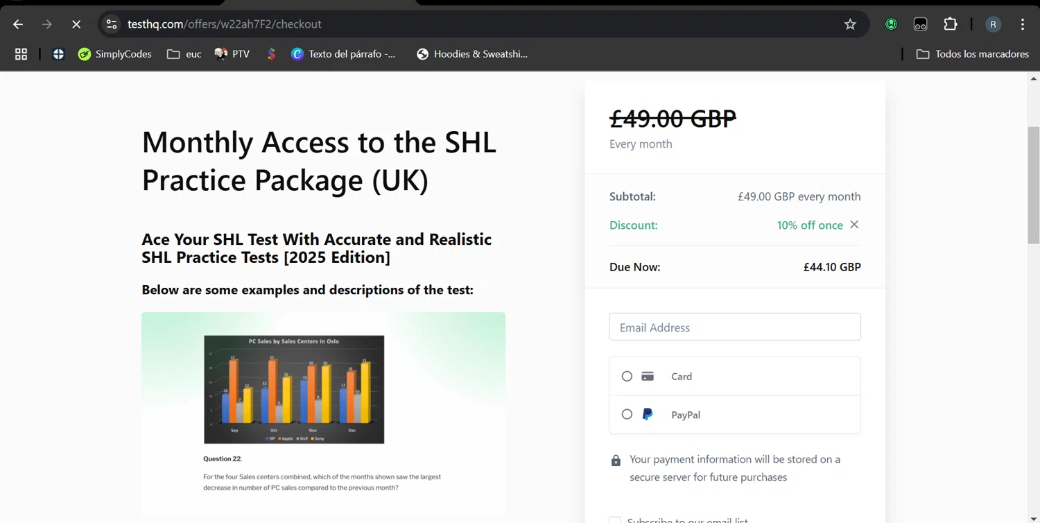 TestHQ coupon code screenshot showing code HONEY10 applied at TestHQ checkout page. Uploaded by SimplyCodes community member MarcoReus on Mar 2, 2025