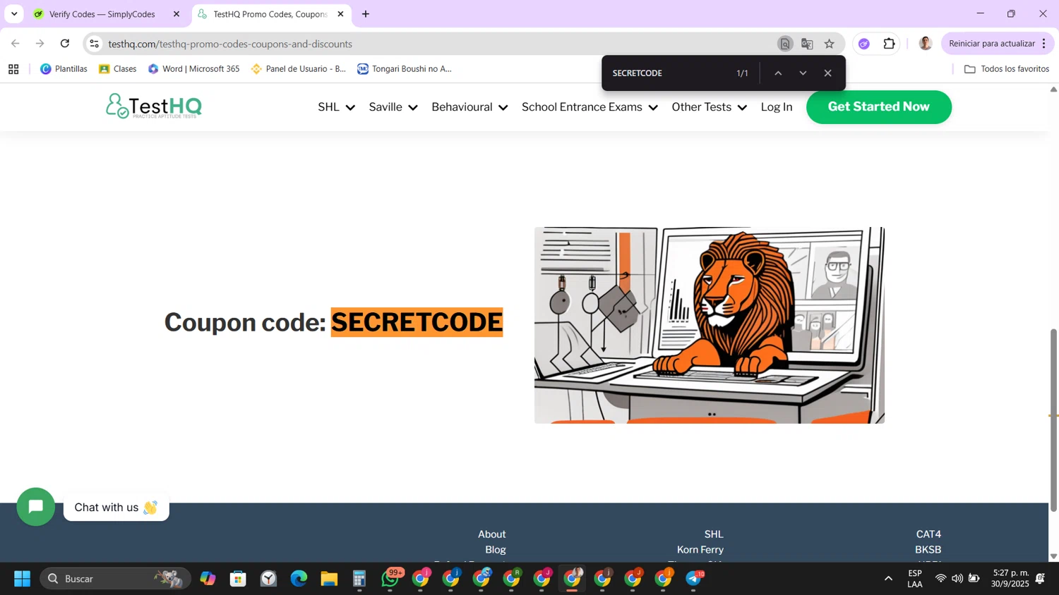 TestHQ checkout page showing TestHQ coupon code box | Screenshot taken by SimplyCodes community member on Sep 30, 2025