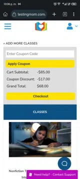 TestingMom coupon verification screenshot