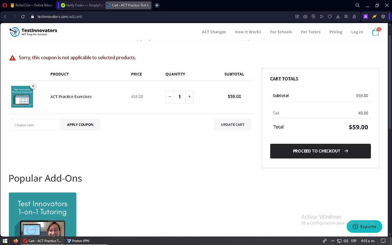 Test Innovators coupon code screenshot showing code SKILLS10 applied at Test Innovators checkout page. Uploaded by SimplyCodes community member mixelis on Mar 14, 2025