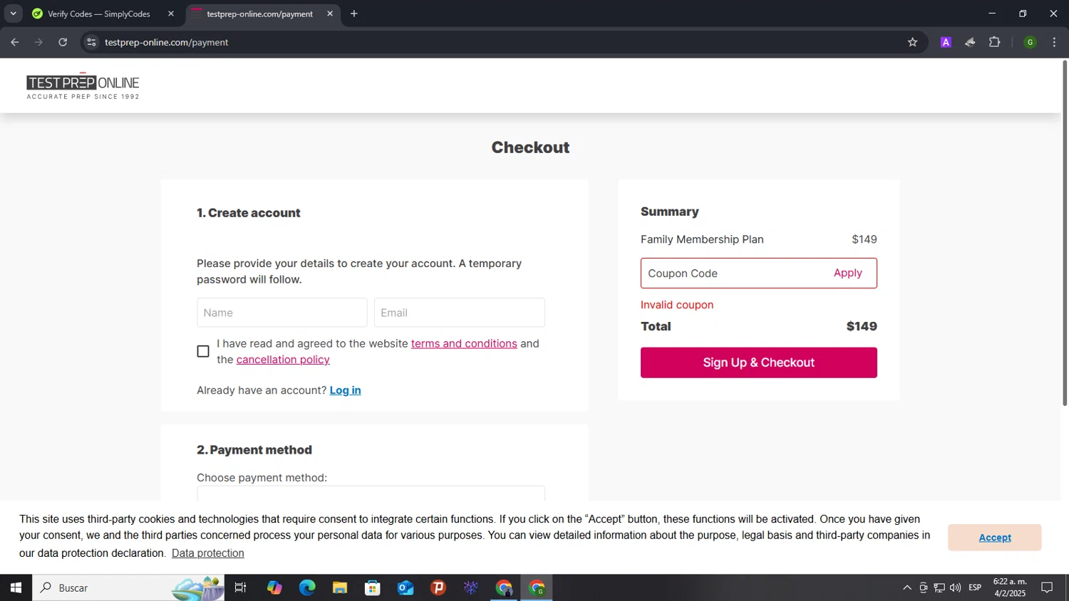 TestPrep-Online promo code screenshot showing code TPO10 applied at TestPrep-Online checkout page. Uploaded by SimplyCodes community member Morrachida04 on Feb 4, 2025