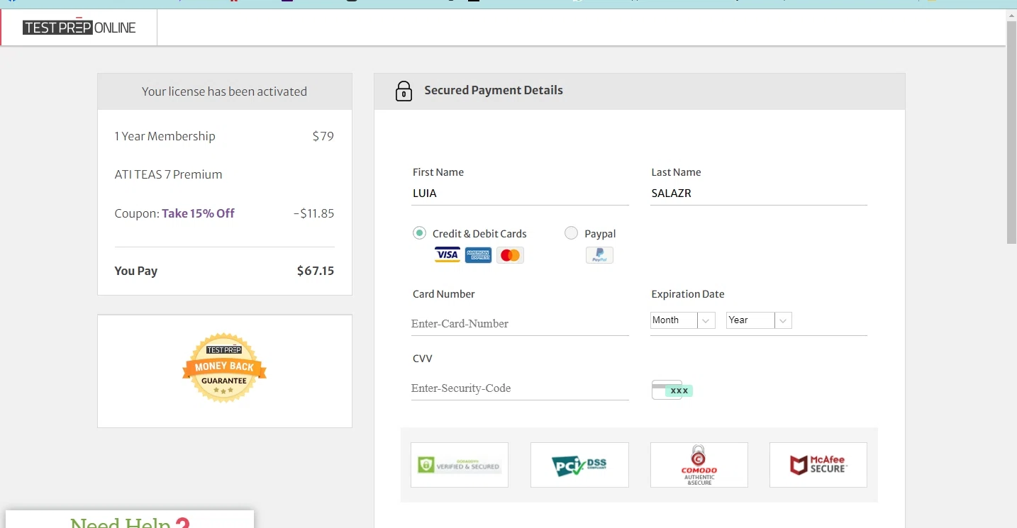 TestPrep-Online checkout page showing TestPrep-Online promo code box | Screenshot taken by SimplyCodes community member on Jun 29, 2023