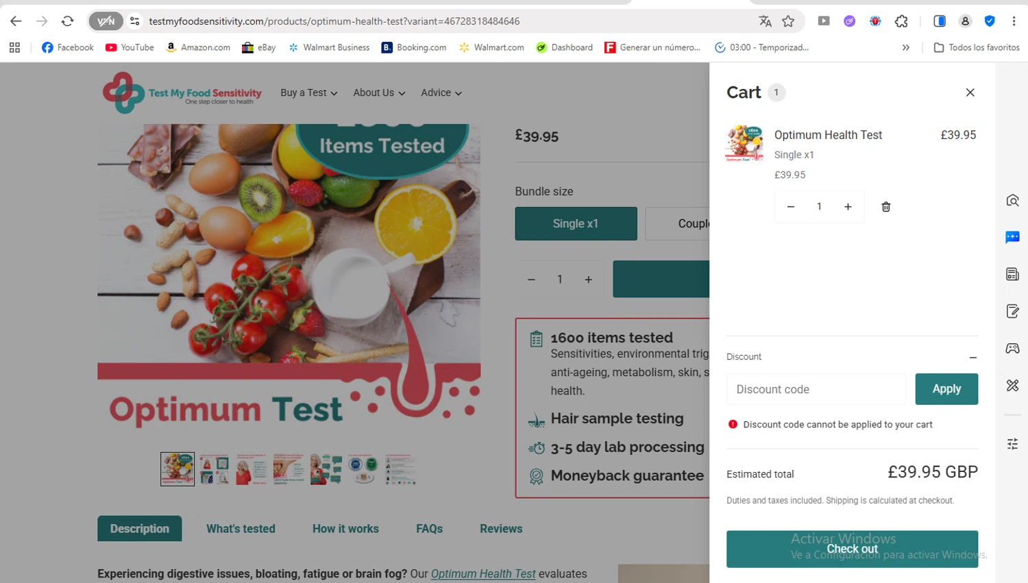 Test Your Intolerance discount code screenshot showing code SPOOKY15 applied at Test Your Intolerance checkout page. Uploaded by SimplyCodes community member FrancyB on Nov 28, 2025