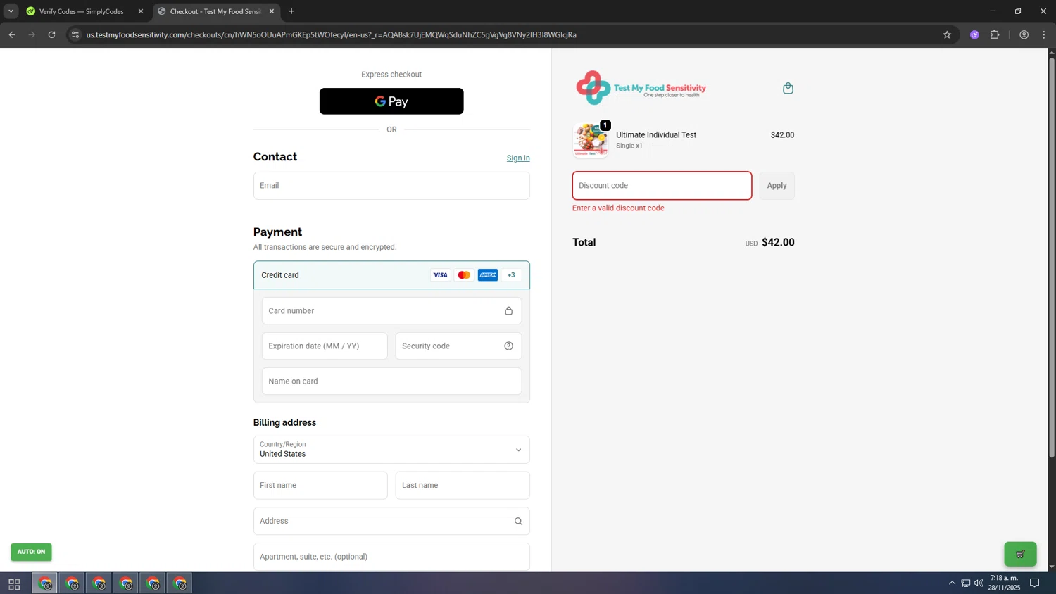 Test Your Intolerance discount code screenshot showing code SPOOKY15 applied at Test Your Intolerance checkout page. Uploaded by SimplyCodes community member HUMANIZER on Nov 28, 2025