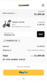 PRIMEDAY100 coupon verification screenshot