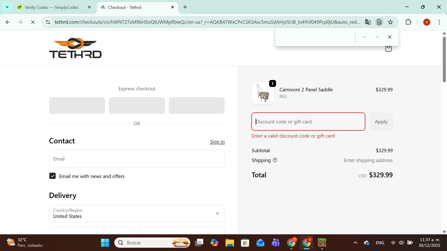 Tethrd promo code screenshot showing code JUNEu002724 applied at Tethrd checkout page. Uploaded by SimplyCodes community member CashAdmiral6490 on Dec 30, 2025