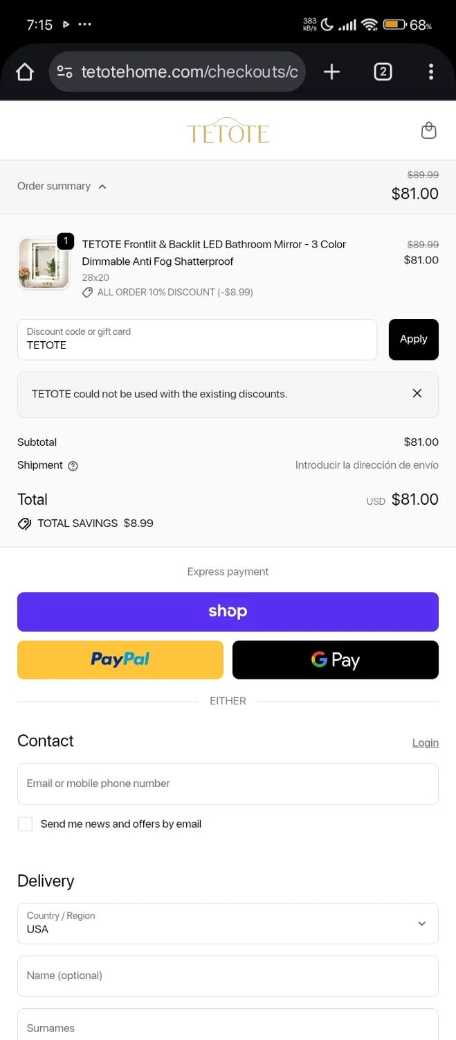 tetote promo code screenshot showing code TETOTE applied at tetote checkout page. Uploaded by SimplyCodes community member Lhhfhii on Nov 19, 2025