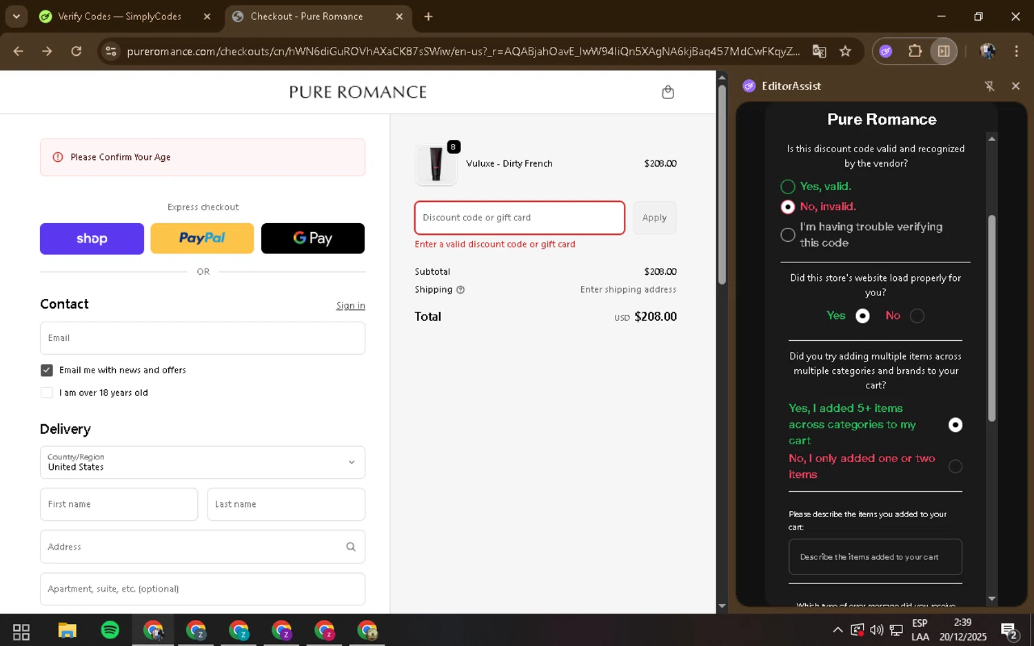 tevaplanter checkout page showing tevaplanter discount code box | Screenshot taken by SimplyCodes community member on Dec 20, 2025