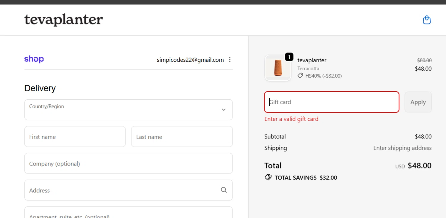 tevaplanter discount code screenshot showing code HS50% applied at tevaplanter checkout page. Uploaded by SimplyCodes community member MagnificentCollector5368 on Dec 21, 2025