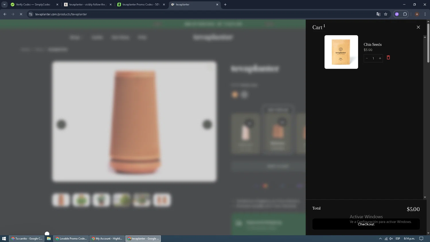 tevaplanter discount code screenshot showing code HS40% applied at tevaplanter checkout page. Uploaded by SimplyCodes community member luisdavid3 on Dec 26, 2025