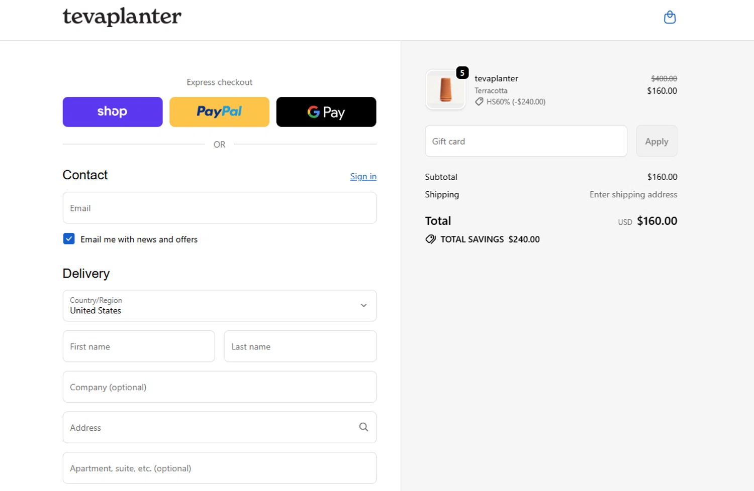 tevaplanter checkout page showing tevaplanter discount code box | Screenshot taken by SimplyCodes community member on Dec 30, 2025