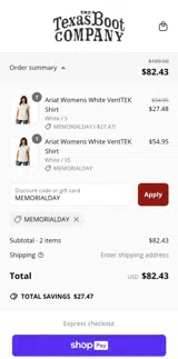 Texas Boot Company coupon verification screenshot