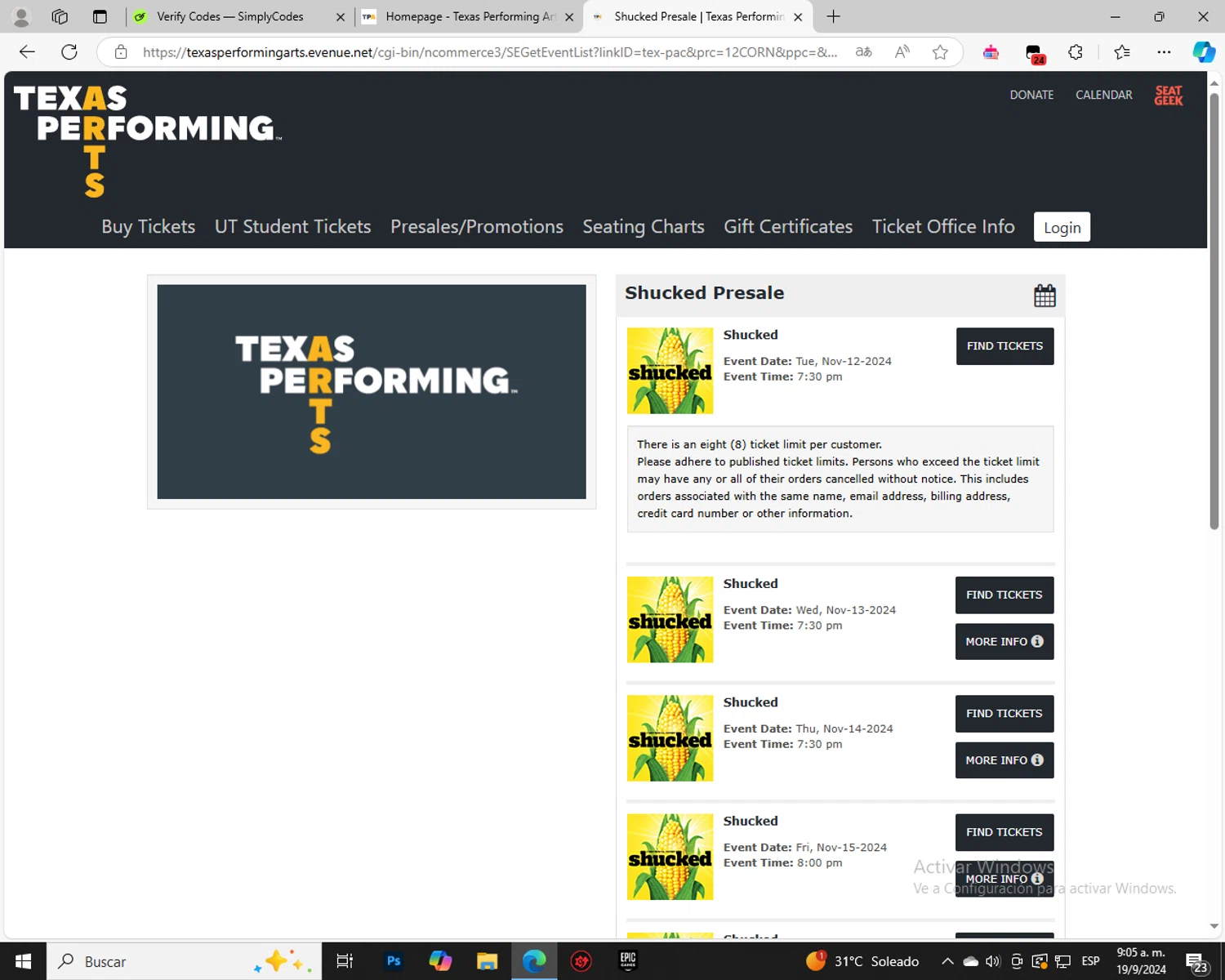 Texas Performing Arts checkout page showing Texas Performing Arts promo code box | Screenshot taken by SimplyCodes community member on Sep 19, 2024