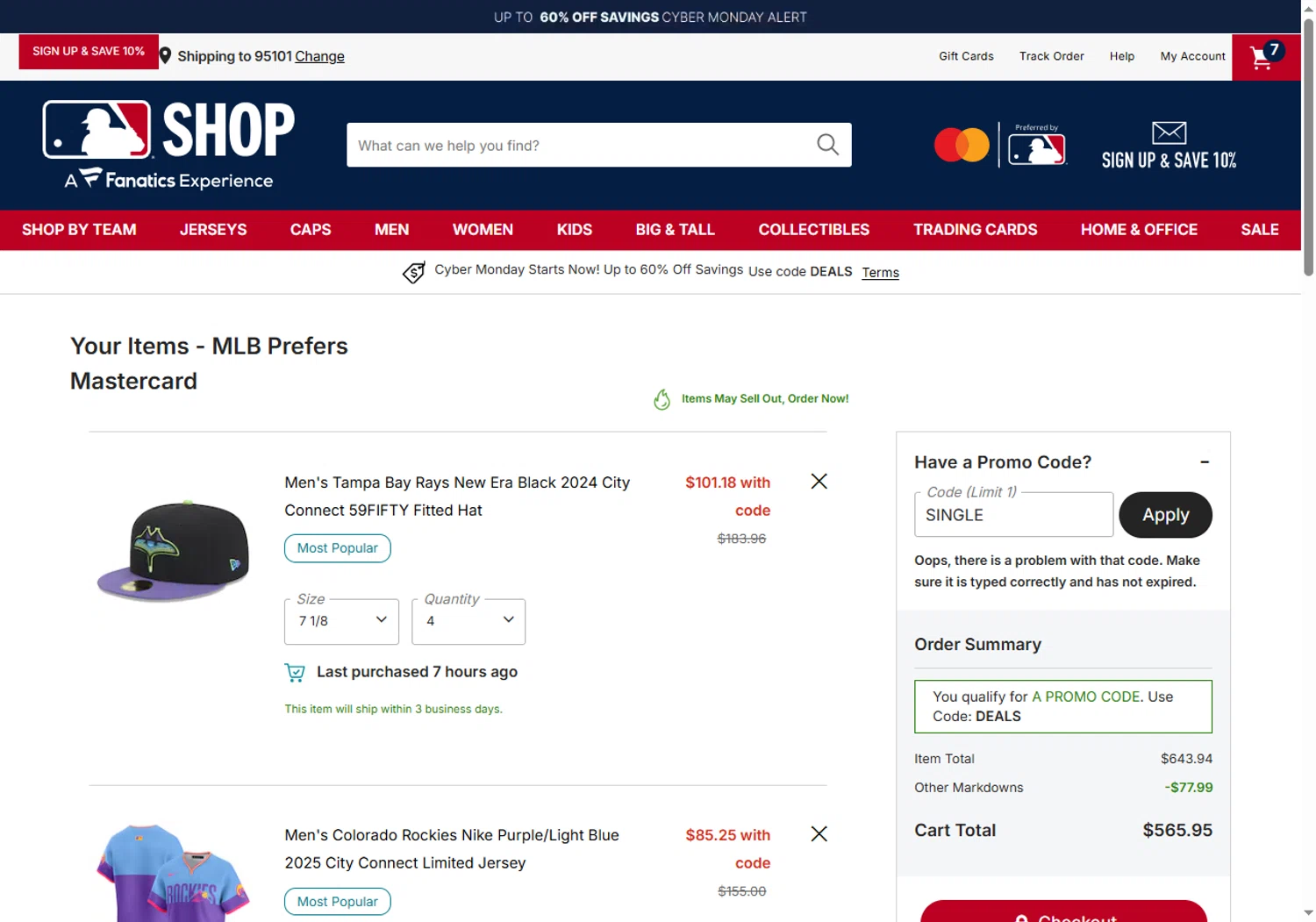 Texas Rangers promo code screenshot showing code single applied at Texas Rangers checkout page. Uploaded by SimplyCodes community member PennyScholar504 on Nov 30, 2025