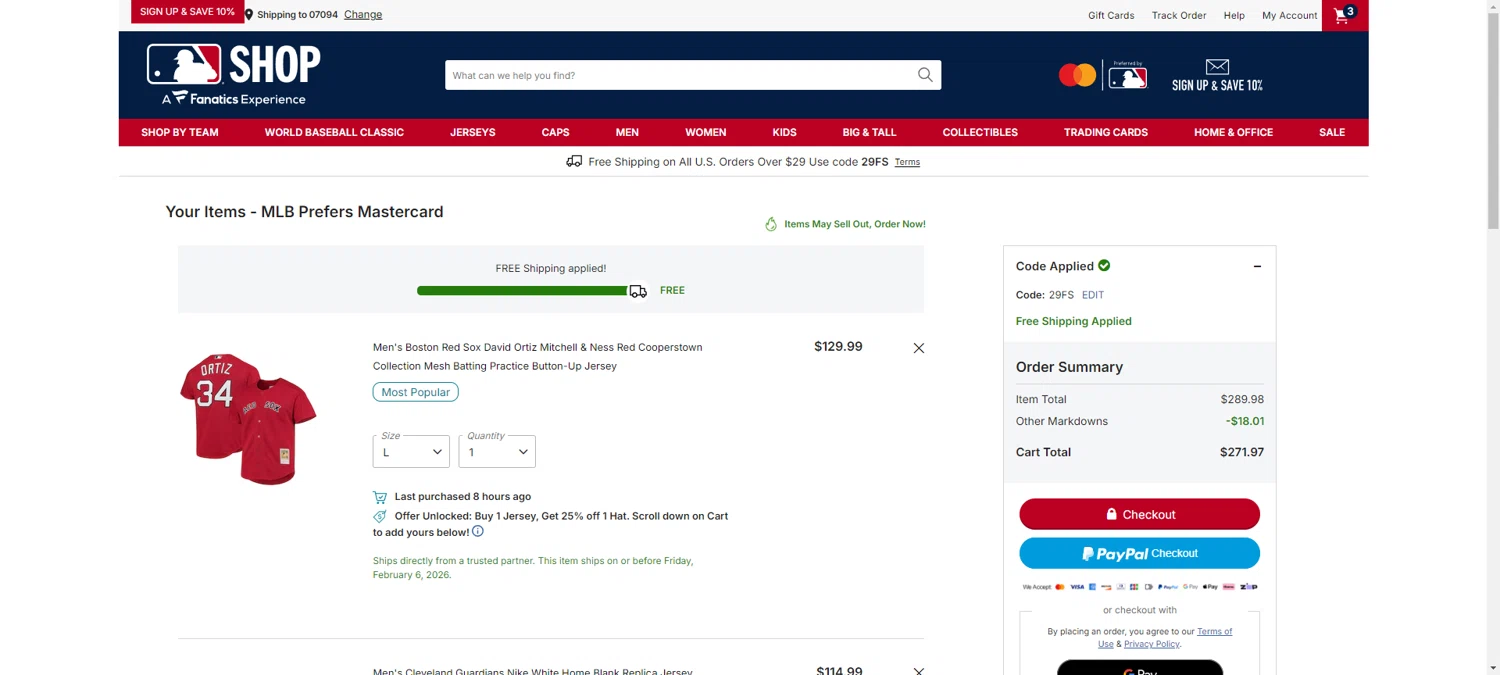Texas Rangers checkout page showing Texas Rangers promo code box | Screenshot taken by SimplyCodes community member on Feb 6, 2026