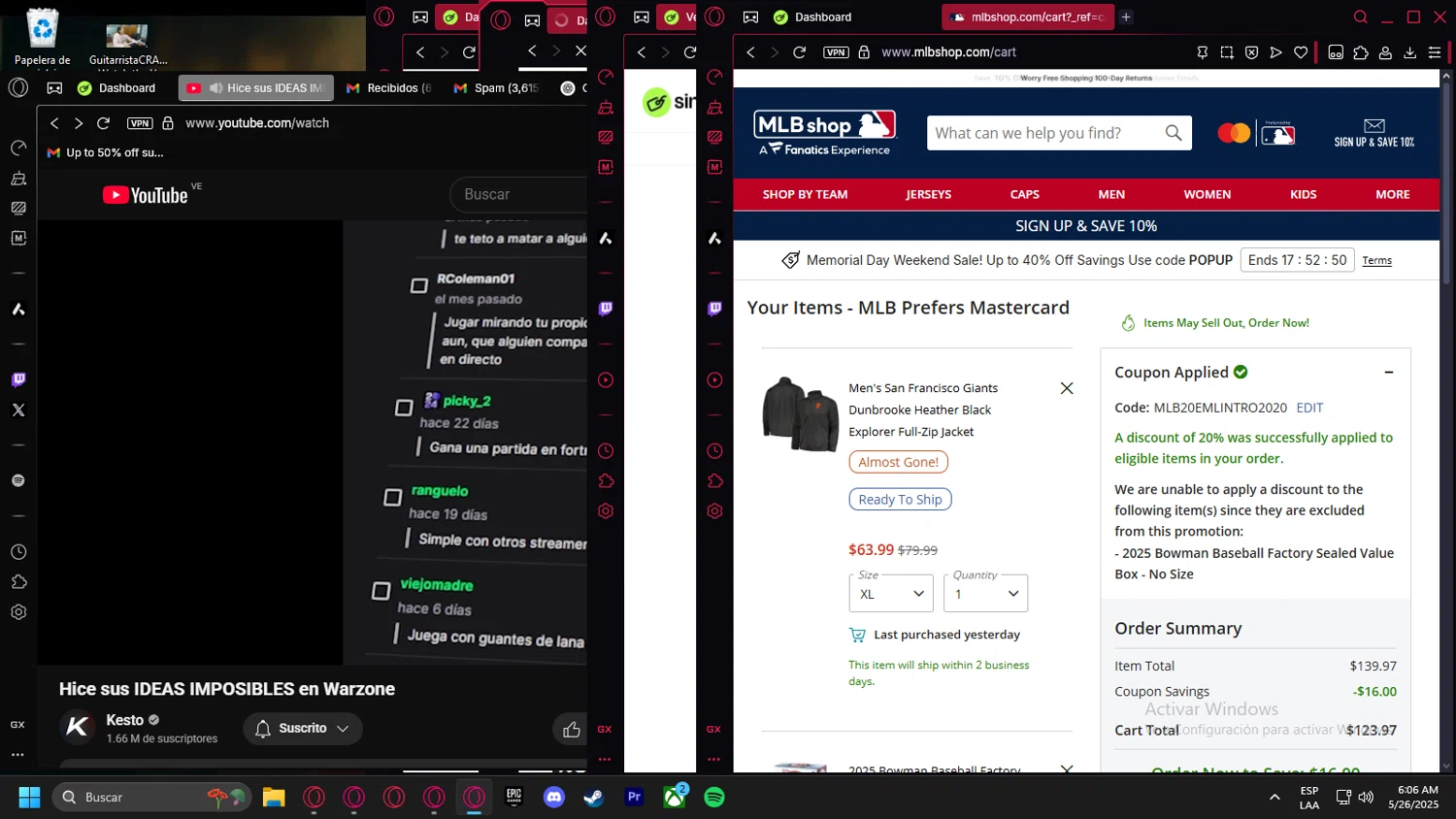 Texas Rangers promo code screenshot showing code MLB20EMLINTRO2020 applied at Texas Rangers checkout page. Uploaded by SimplyCodes community member Halanweik on May 26, 2025