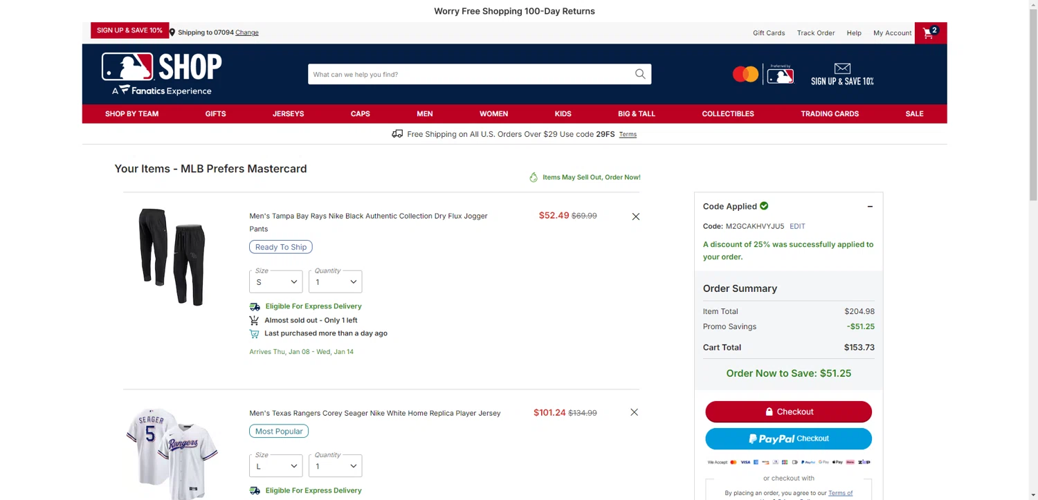 Texas Rangers checkout page showing Texas Rangers promo code box | Screenshot taken by SimplyCodes community member on Jan 3, 2026