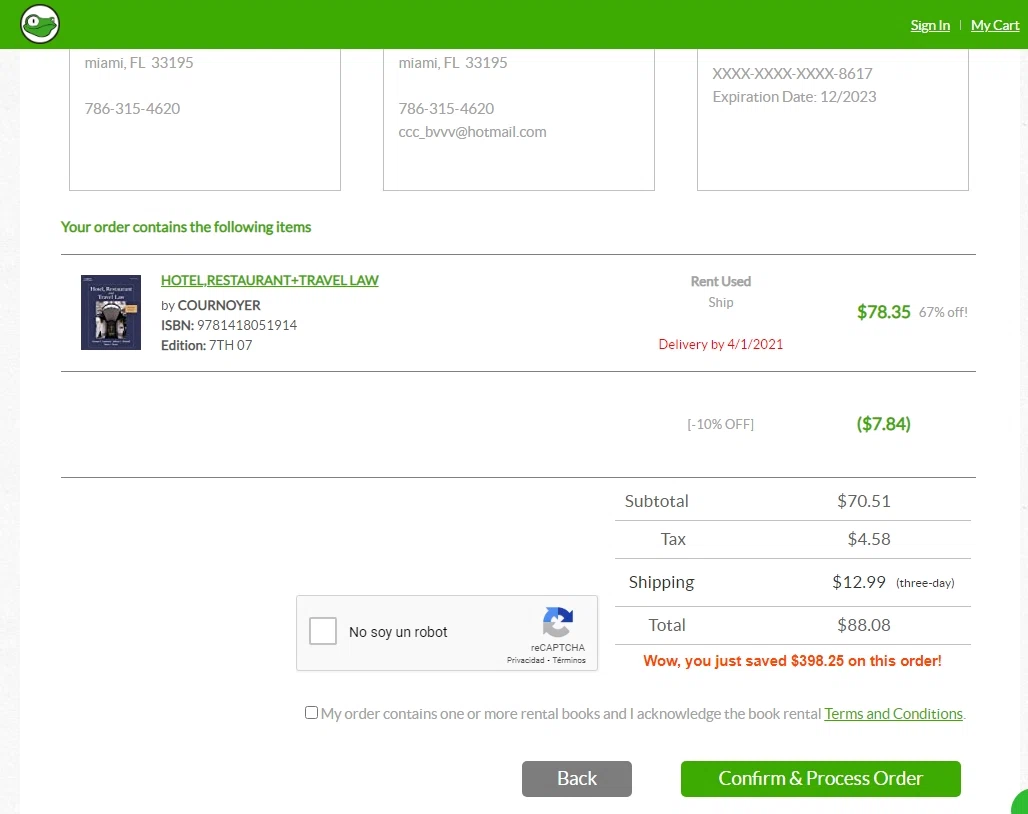 Textbook Solutions checkout page showing Textbook Solutions promo code box | Screenshot taken by SimplyCodes community member on Mar 28, 2021