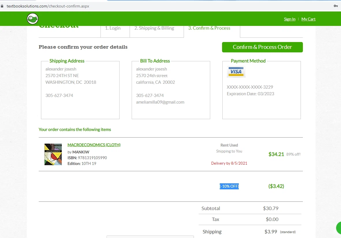 Textbook Solutions checkout page showing Textbook Solutions promo code box | Screenshot taken by SimplyCodes community member on Jul 26, 2021