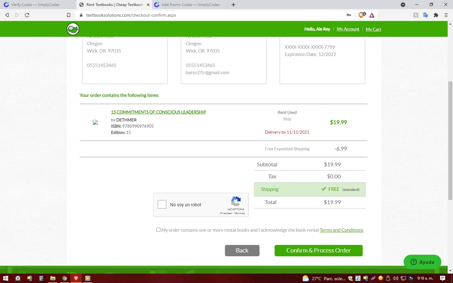 Textbook Solutions checkout page showing Textbook Solutions promo code box | Screenshot taken by SimplyCodes community member on Nov 4, 2021