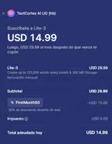 TextCortex coupon verification screenshot