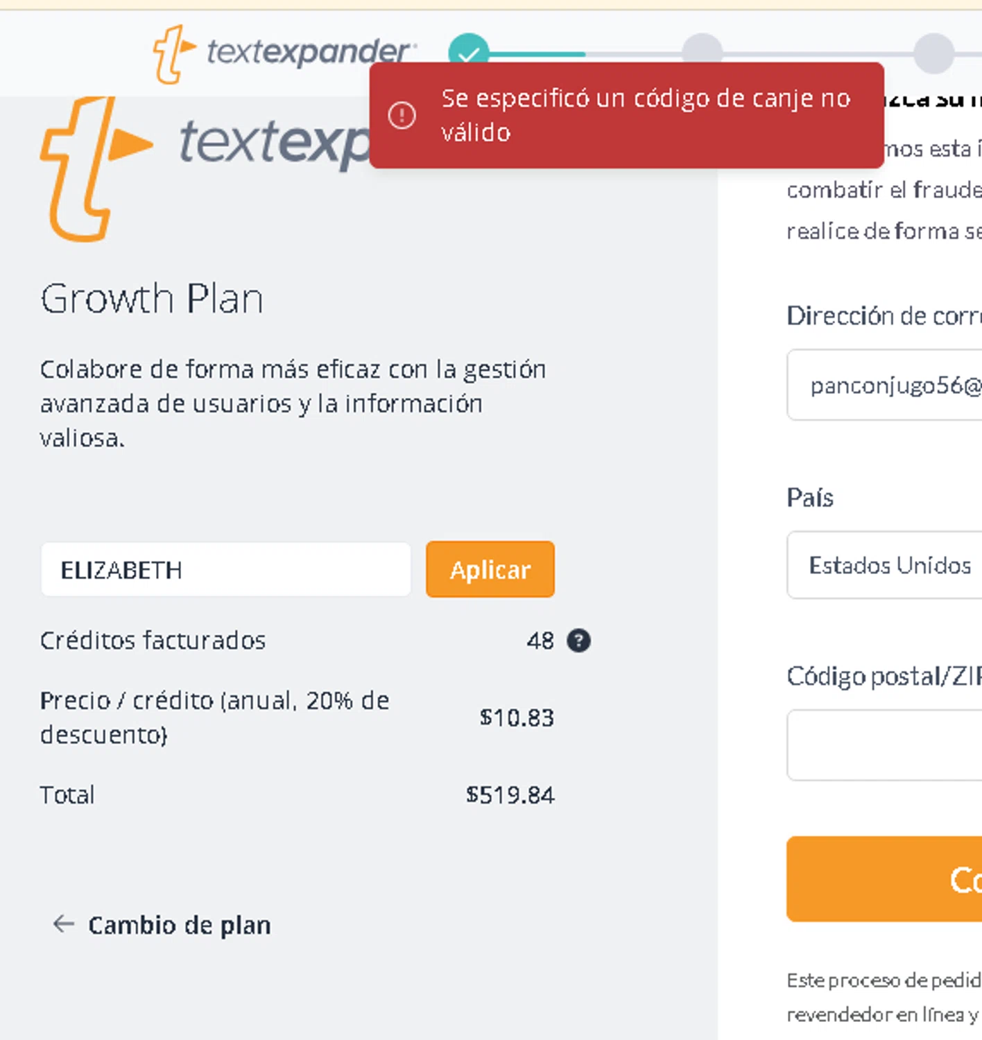 TextExpander discount code screenshot showing code ELIZABETH applied at TextExpander checkout page. Uploaded by SimplyCodes community member carmenamandabritoser on Sep 28, 2025