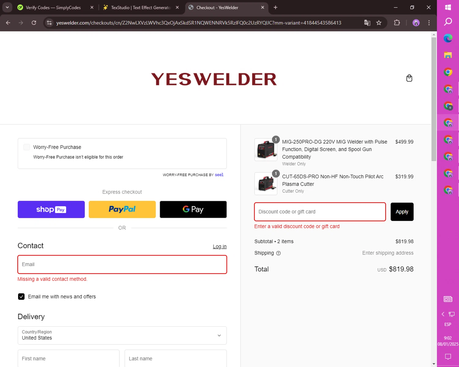 TextStudio promo code screenshot showing code BLACKFRIDAY applied at TextStudio checkout page. Uploaded by SimplyCodes community member CashSaver4711 on Jan 8, 2025